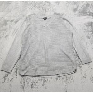 Hilary Radley Sweater Womens XXL Light Gray V-Neck Pullover Casual Stretch Knit